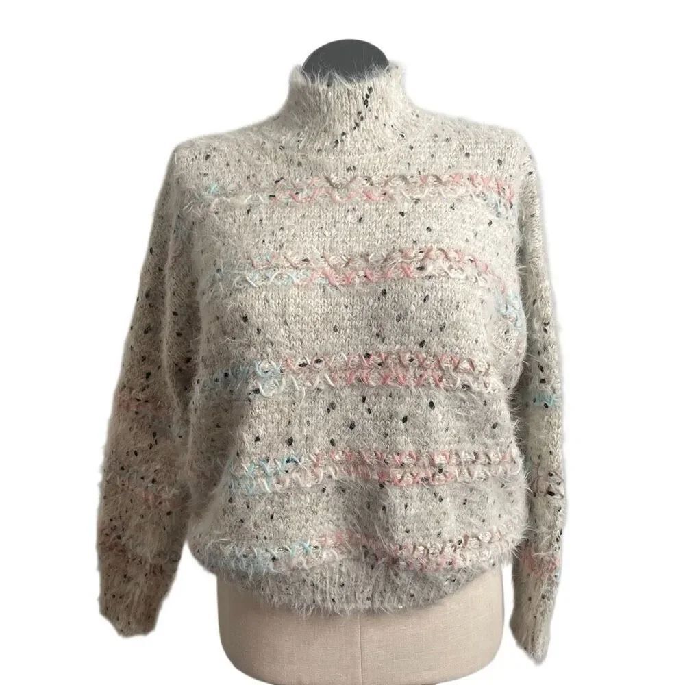 Telluride Clothing Co. Womens Multi-Yarn Mockneck Sweater S Fuzzy Eyelash Knit